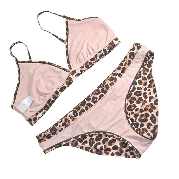 Kona Sol Womens XL Leopard Print Bikini Set Triangle Top Hipster Bottom Brown - Picture 5 of 9